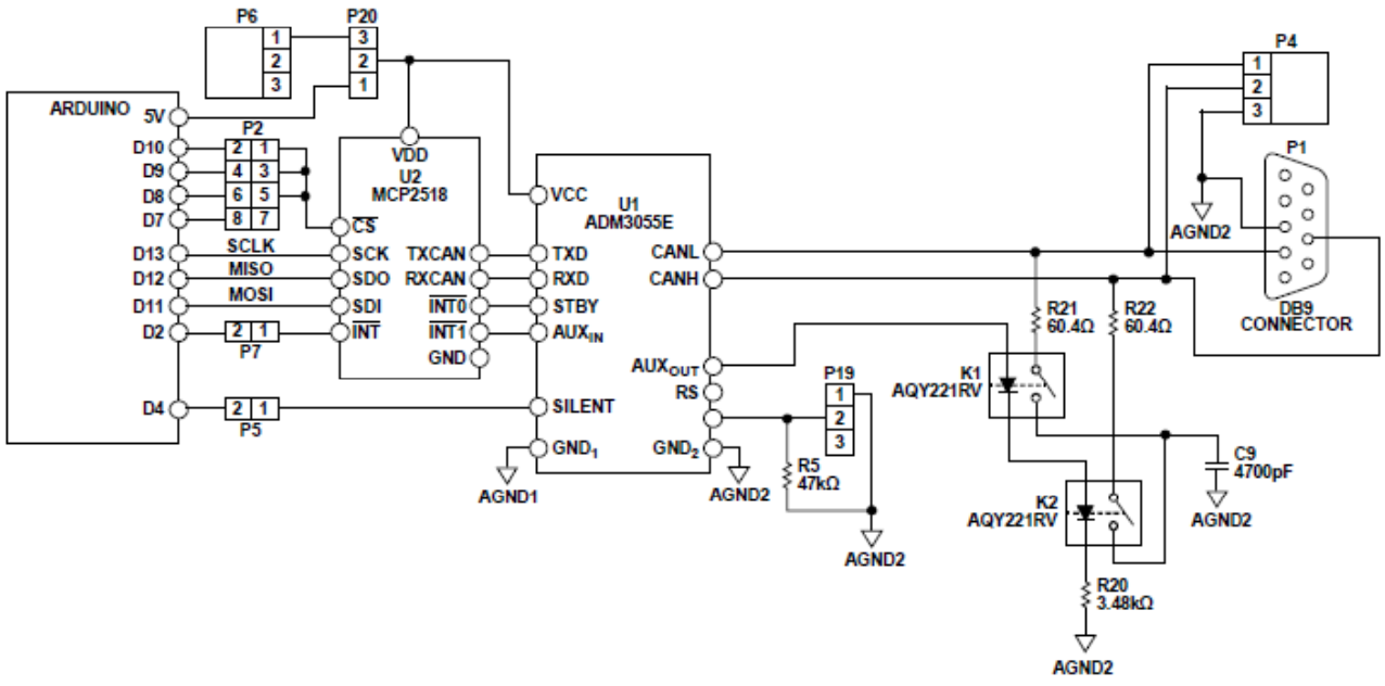 電路筆記CN-0401：具有可切換端接和遠(yuǎn)程喚醒功能的隔離信號和電源CAN FD